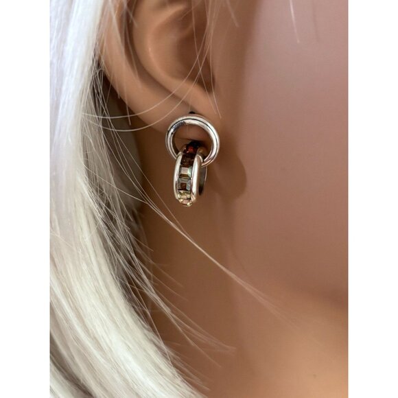 Brighton Spectrum Amber Brown Hues Crystal Double Hoop Silver Earrings - Picture 5 of 5